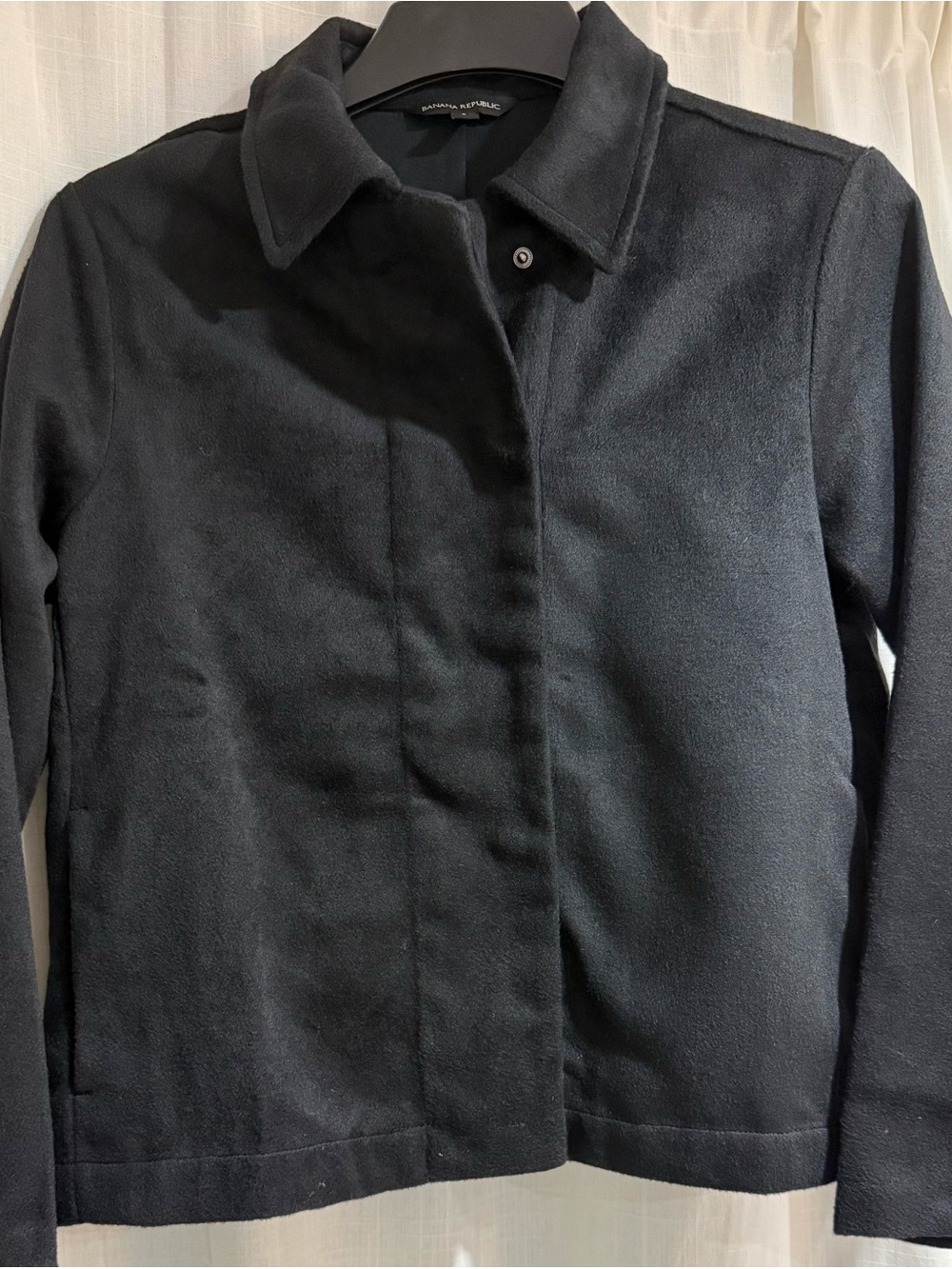 Banana Republic Black Collared Wool-Blend Light Jacket